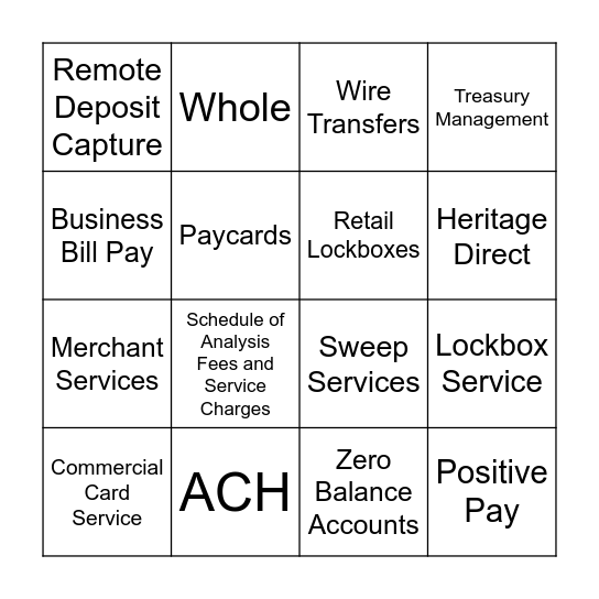 Treasury Management Services Bingo Card