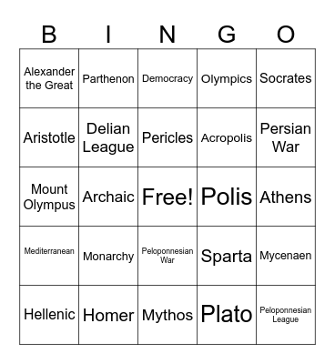 Ancient Greece Bingo Card