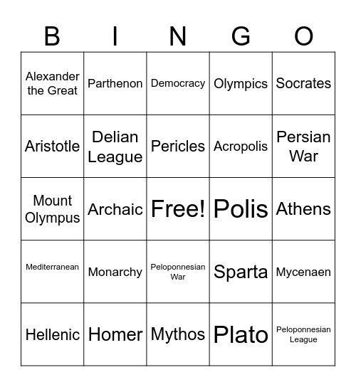 Ancient Greece Bingo Card