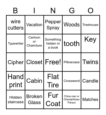 Murder Mystery Bingo Card