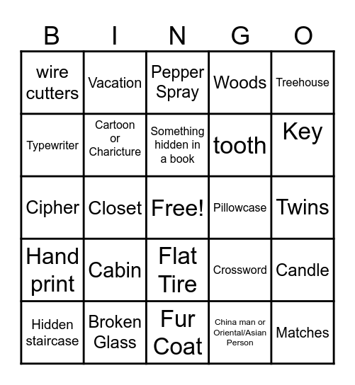 Murder Mystery Bingo Card
