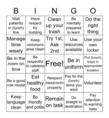 SPIRIT Bingo Card