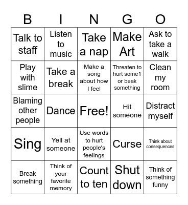 Coping Skills Bingo Card