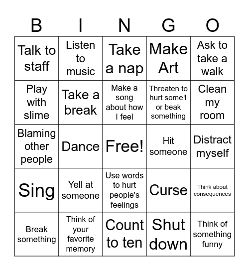 Coping Skills Bingo Card