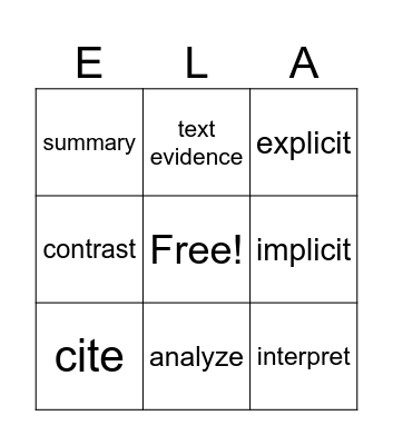 Standards Vocabulary Bingo Card