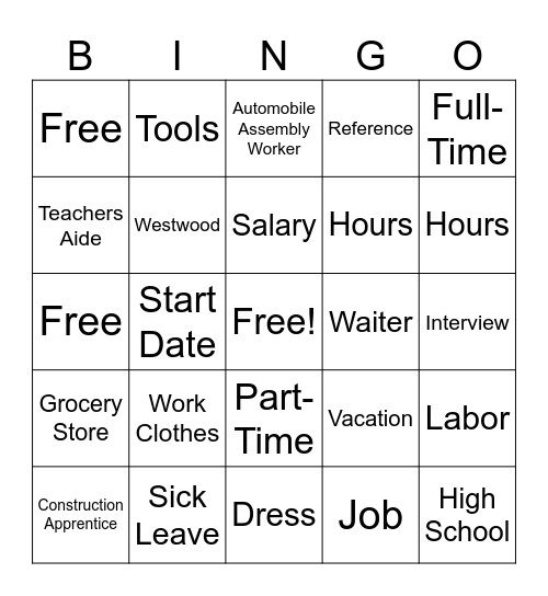 Westwood Jobs Bingo Card