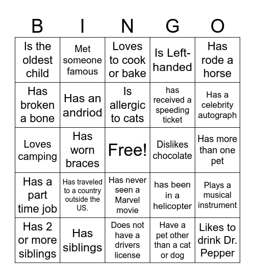 Ice-Ice Breaker! Bingo Card