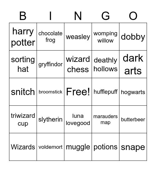 Harry Potter Bingo Card