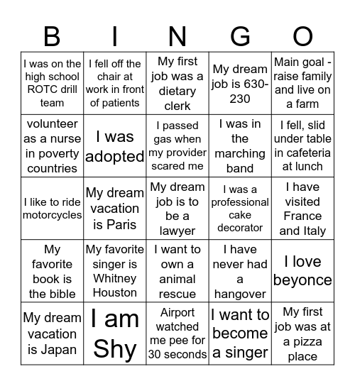 Get to know our team Bingo Card