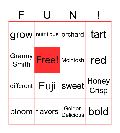 Apple Bingo Card