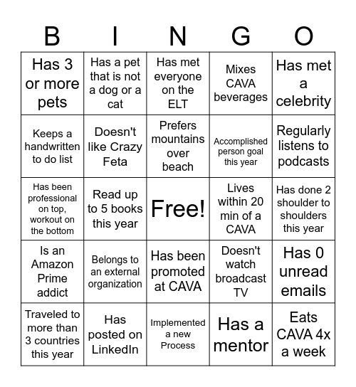 NOW Bingo Card