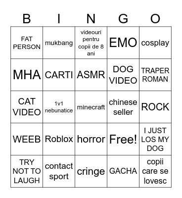yt shorts bingo Card