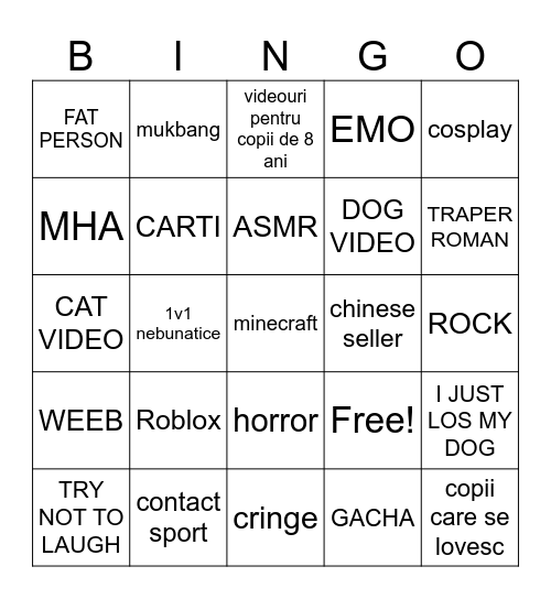 yt shorts bingo Card