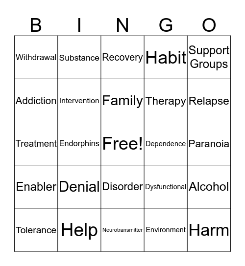 Addiction  Bingo Card