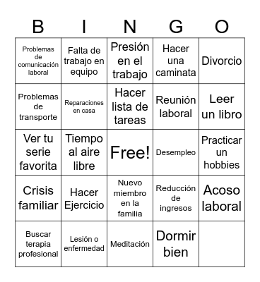 Bingo del estrés Bingo Card