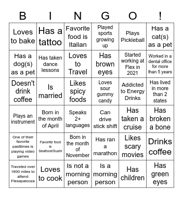Flexapalooza Bingo Card