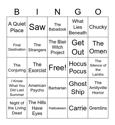 SPOOKY MOVIE BINGO Card