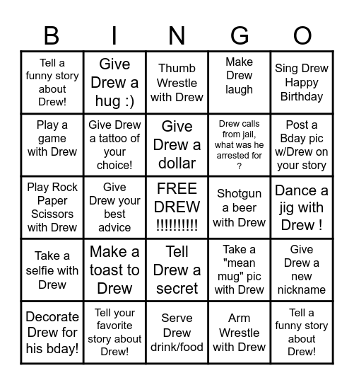 Drew's 30th Birthday Bingo! Bingo Card