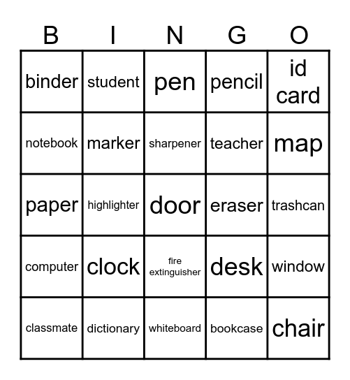 ESL 602-02        Unit 1 Vocabulary Bingo Card