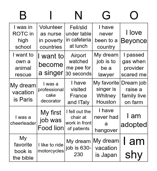 Let's get to know each other Bingo Card