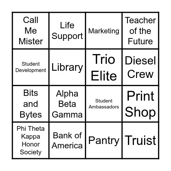 Club Craze Bingo Card