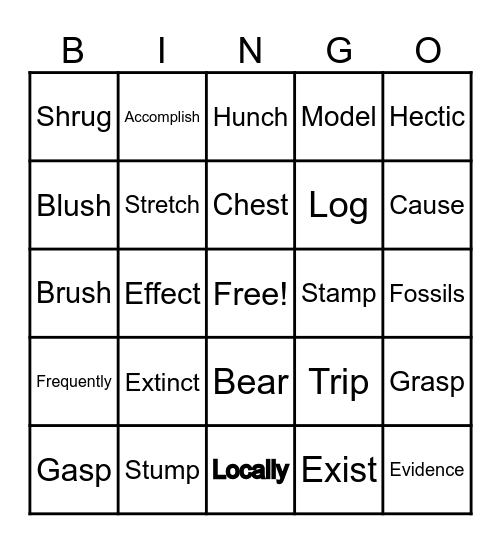 Unit 3 Vocabulary Bingo Card