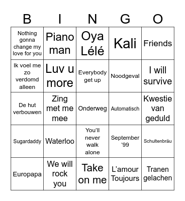 Koningsoord Muziek Bingo Card