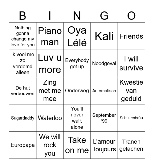 Koningsoord Muziek Bingo Card