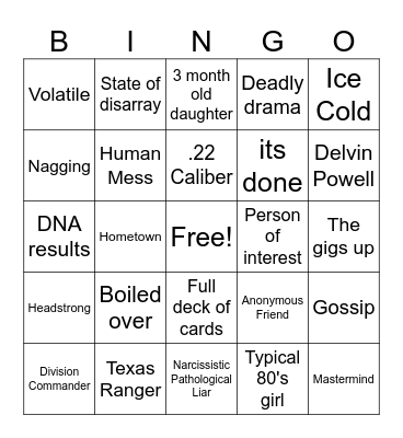 Desperate Texas Housewives Bingo Card