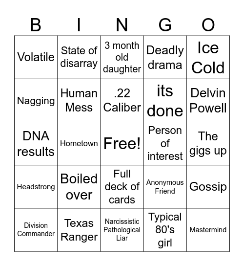 Desperate Texas Housewives Bingo Card