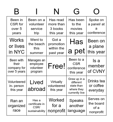 CVNY Networking Bingo Card