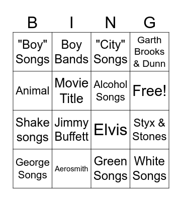 Music Bingo Card