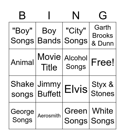 Music Bingo Card