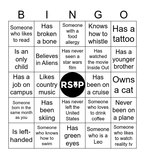 Impossible RSVP BINGO #2 Bingo Card