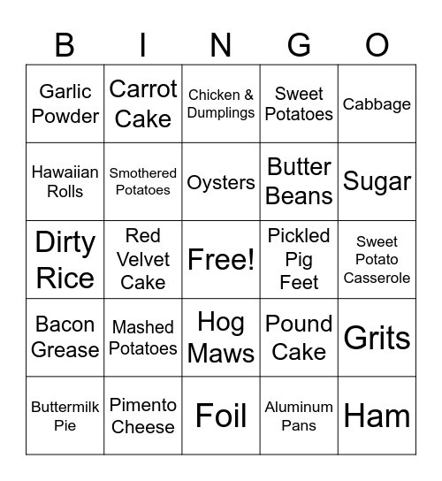 Southern Harvest Soul Food Bingo Night Bingo Card