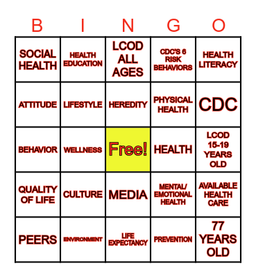 INTRODUCTION TO HEALTH Bingo Card