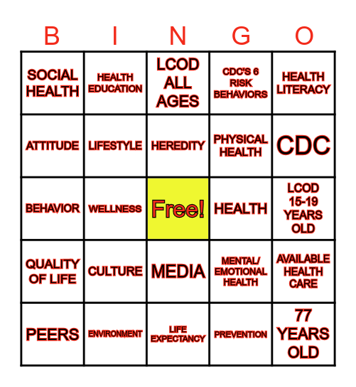 INTRODUCTION TO HEALTH Bingo Card