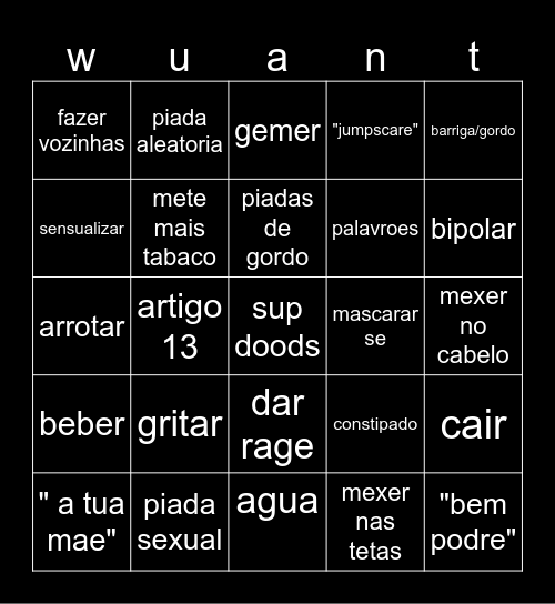 wuant Bingo Card