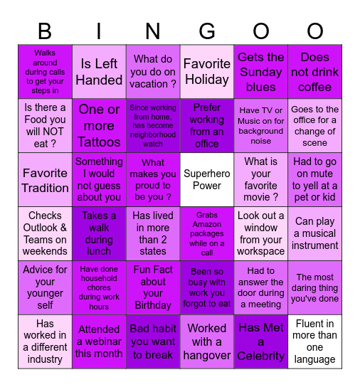 Mix and Mingle Bingo Card