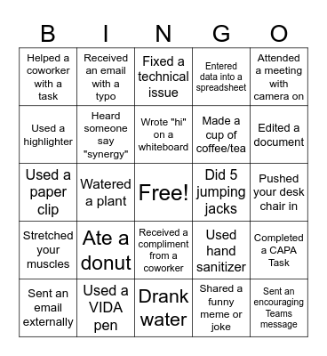 VIDA Office Bingo Card