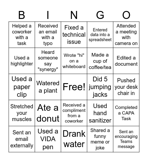 VIDA Office Bingo Card