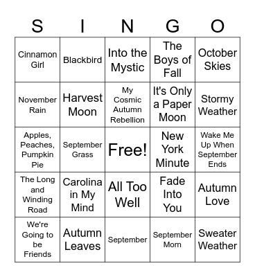 Fall into Autumn Bingo Card