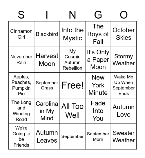 Fall into Autumn Bingo Card