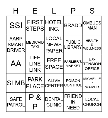 LIFESKILLS COMMUNITY RESOURCES Bingo Card