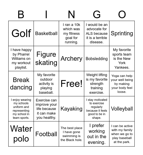 Maceo's Bingo Card