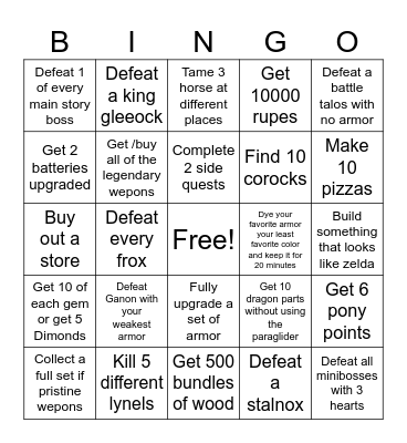Tears of the kingdom Bingo Card