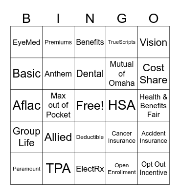 Benefits Bingo Card