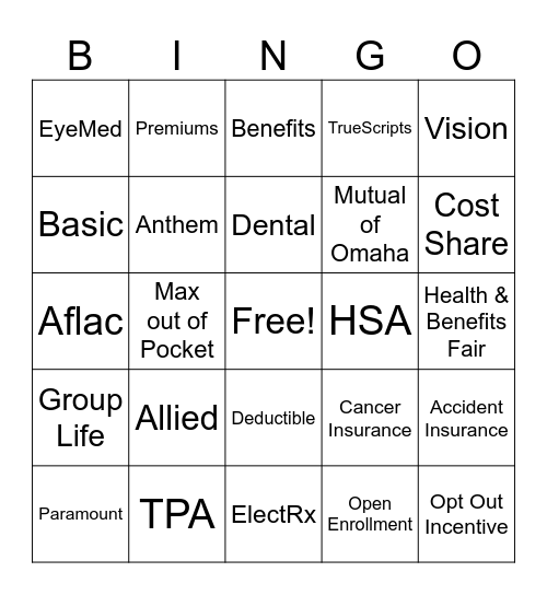 Benefits Bingo Card