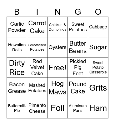 Southern Harvest Soul Food Bingo Card