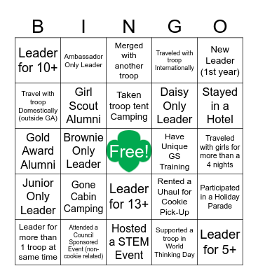 Girl Scout Leader Bingo Card